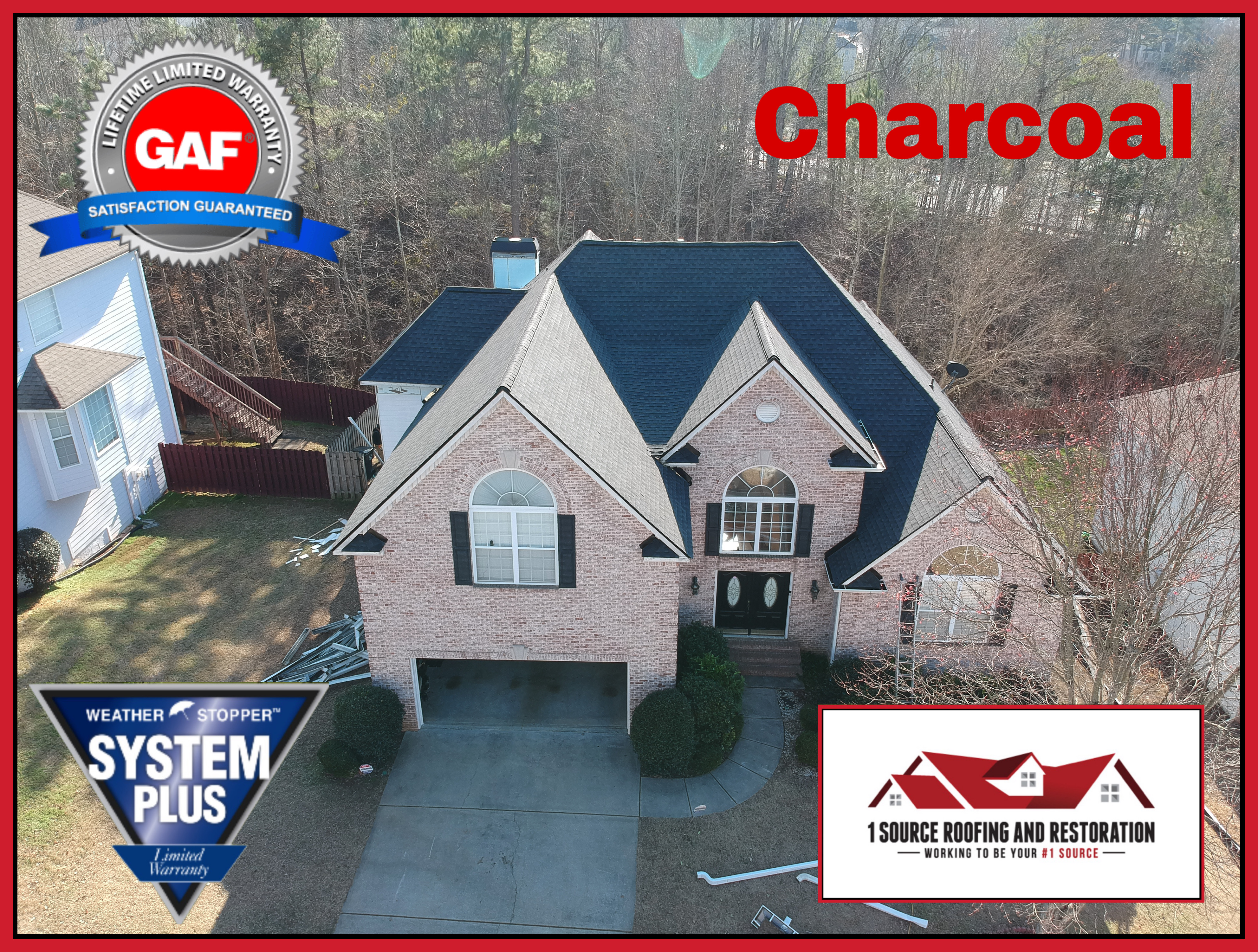 Charcoal shingle roof on luxury Atlanta subdivision home meeting HOA color and building code standards